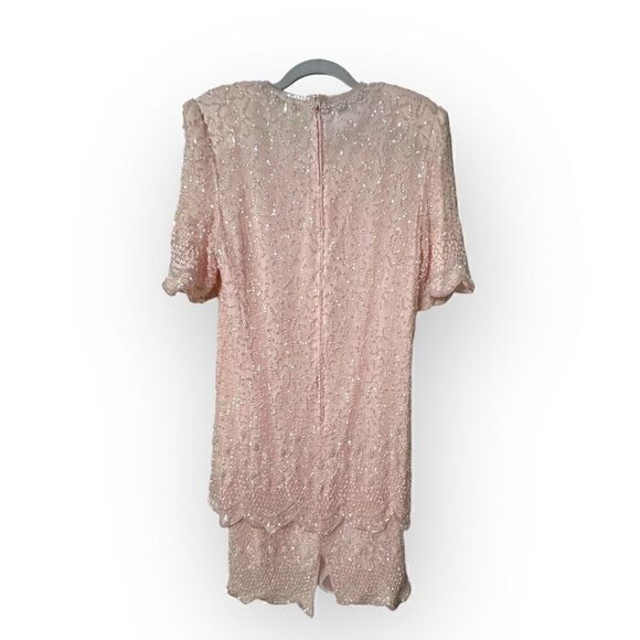 Brillante by JA light blush/Pink 2 tier sequin silk lined Dress Size XL - Picture 5 of 10